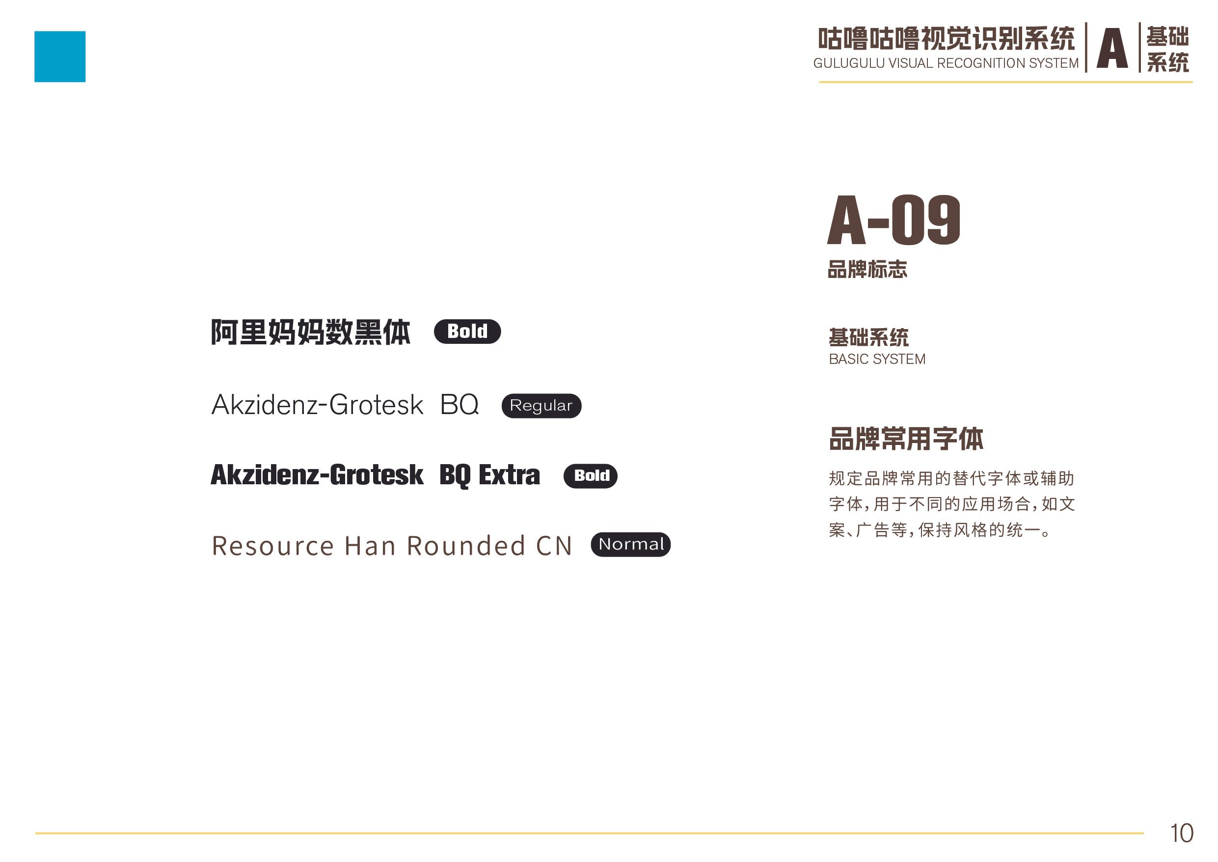 A page from a font style guide showing different font weights and styles, including Bold, Regular, Extra Bold, and Normal, with sample text and labels in Chinese and English.