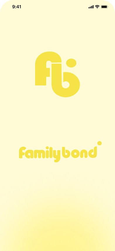 FamilyBond app logo with a yellow background, stylized lowercase 'f' and 'b' in yellow, and the word 'familybond' below in yellow text.